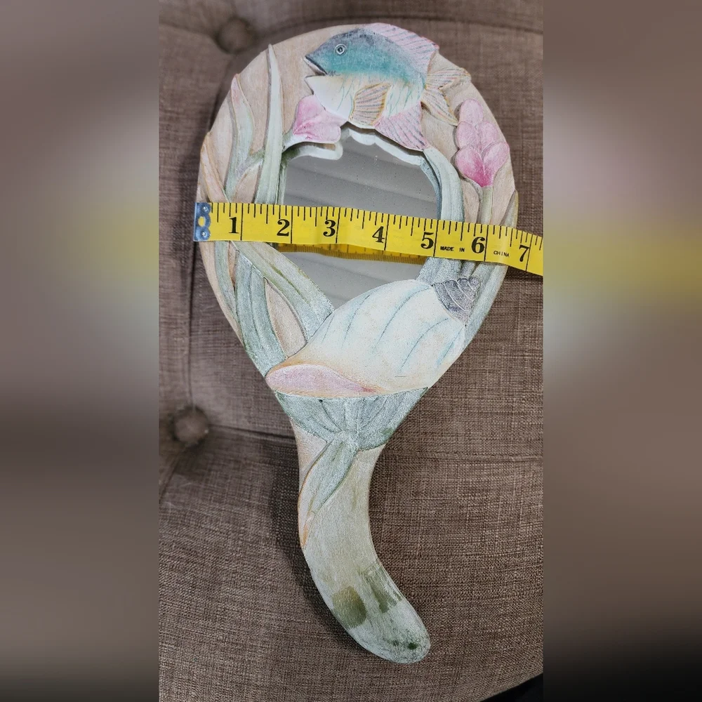 Bonnie Brown Artistic Fish and Floral Handheld Mirror